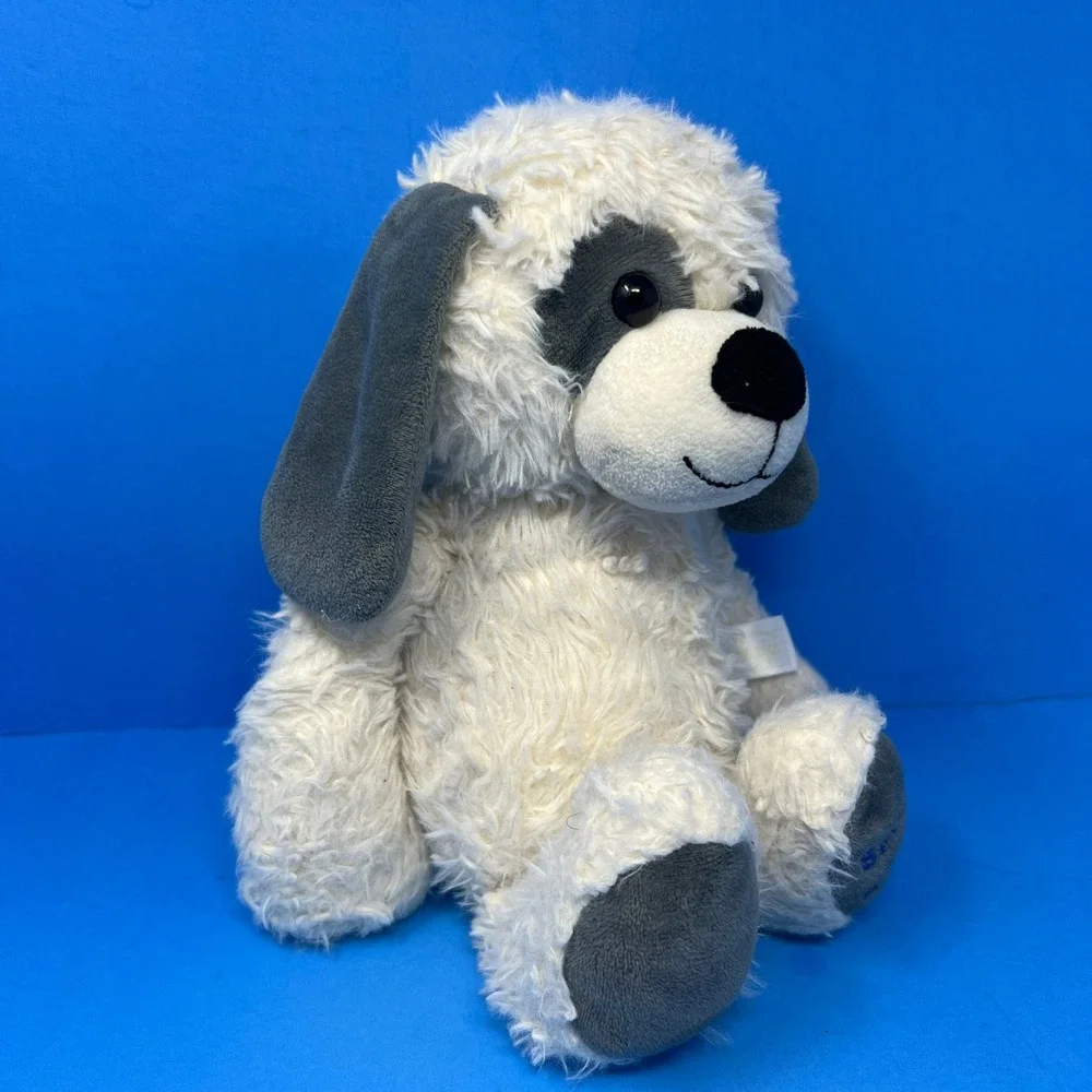 Linzy Toys Dog Plush 13 inch White Grey Best Big Brother Puppy Stuffed Animal